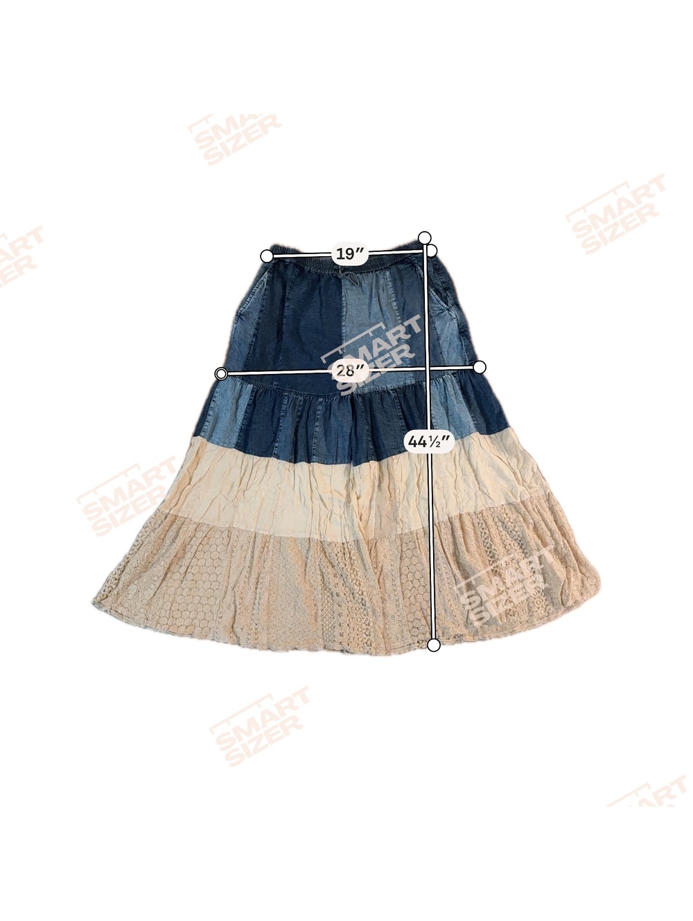 YOUNG THREADS Patchwork Denim Lace Wide Leg Pants NWT 2X - Picture 5 of 6